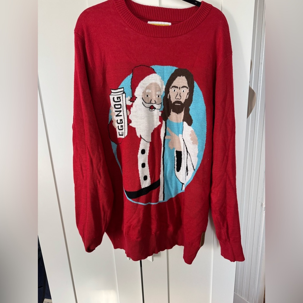 Tipsy Elves xxl ugly sweater. Jesus with Santa eggnog